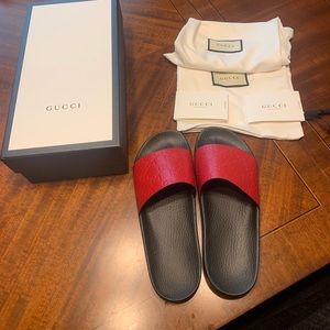 Authentic Gucci Red Leather Rubber Slides